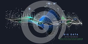 Abstract background with wireframe polygonal algorithm data. Big data. Analytics algorithms data. Quantum cryptography concept.