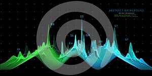 Abstract background wireframe a sinusoid color graph on black. Big Data. Technology polygonaly concept in virtual space. Banner