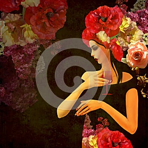 Abstract background woman and flowers