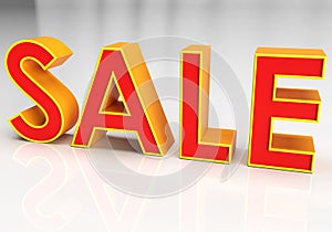 Abstract background with the word sale in 3d with red color and orange edges