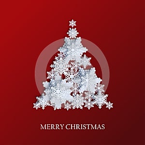 Abstract background with xmas tree made of volumetric paper snow