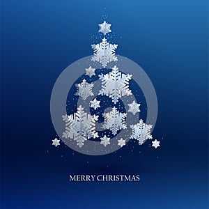 Abstract background with xmas tree made of volumetric paper snowflakes