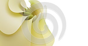 Abstract background with yellow curvy paper sheets in shape flower. Multi layered effect, 3d render. Minimal composition