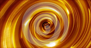 Abstract background with yellow gold swirling funnel or swirl spiral made of bright shiny metal with glow effect. Screensaver