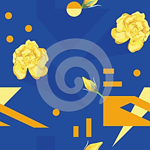 Abstract background yellow roses flowers seamless
