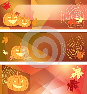 Abstract backgrounds for halloween - vector banners with maple leaves and pumpkins
