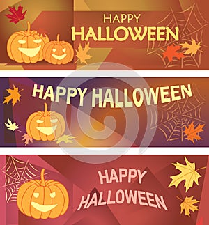 Abstract backgrounds - happy halloween - vector banners with pumpkins