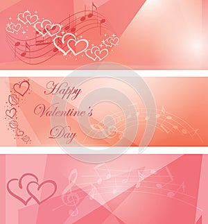 Abstract backgrounds with hearts and music notes for saint valentine day events - vector set of romantic templates