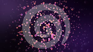 Abstract bacteria virus molecules moving slowly on dark purple background, seamless loop. Animation. Microorganism cells