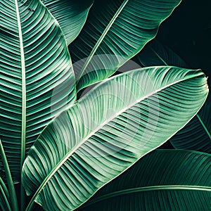 Abstract banana leaf texture, tropical leaf foliage nature dark green background photo