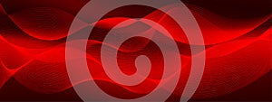Vector Abstract Smooth Waves and Lines Pattern in Dark Red Gradient Background Banner
