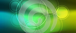 Vector Glowing Circles in Shining Blue, Green and Yellow Gradient Background Banner