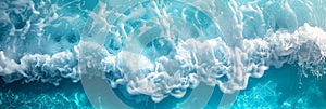 Abstract banner background of white foam on turquoise ocean wave.