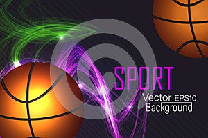 Abstract banner basketball ball in neon lines