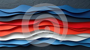 Abstract banner with blue, red and white waves on a dark background
