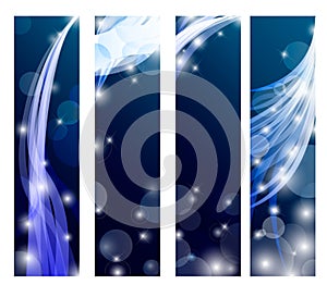 Abstract banner with curls of blue color