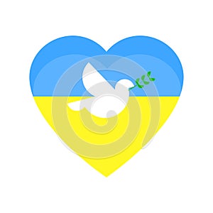 Abstract banner with dove heart flag ukraine. Peace symbol. Support ukraine sign. Vector illustration. stock image.