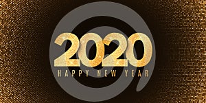 Abstract banner for Happy new year 2020. Fluid design. Halftone glowing pattern. Gold glitter numbers. Festive cover. Greeting