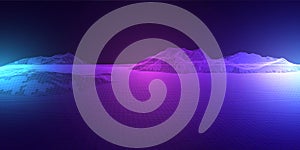 Abstract banner with retro styled wireframe landscape design