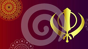 Abstract banner of Sikhism written in Punjabi language means the name of god is true with khanda sahib and sun bur