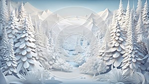 Abstract banner with winter landscape. Paper cut style