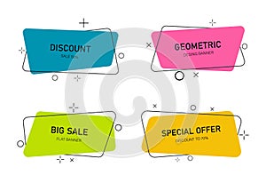 Abstract banners. Promo shapes and tags for sale. Geometric box for text and prices. Green, blue, yellow, red label. Summer