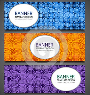 Abstract banners set with colorful pixel background. Party invitation design template. Vector