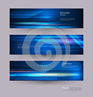 Abstract banners set with image of speed movement pattern and motion blur over dark blue color.