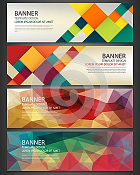 Abstract Banners set. Polygonal geometric and colorful squares. Background with different design elements. Vector