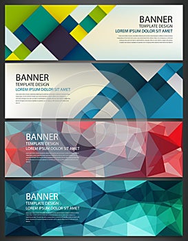 Abstract Banners set. Polygonal geometric and colorful squares. Background with different design elements. Vector
