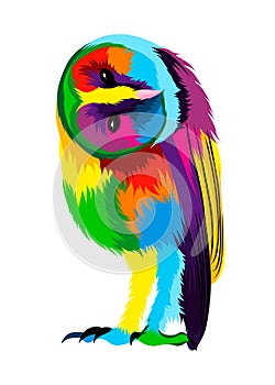 Abstract barn owl, long-eared owl, eagle owl from multicolored paints. Colored drawing photo