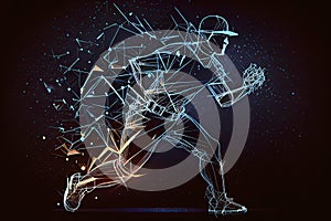 Abstract baseball player from particles, lines and triangles on blue background. All elements on a separate layers