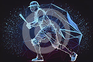 Abstract baseball player from particles, lines and triangles on blue background. All elements on a separate layers