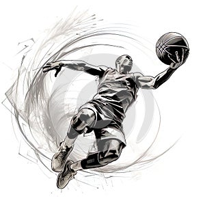 Abstract basketball player with ball from splash of watercolors. illustration of paints