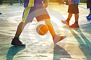 Abstract basketball players in the park, colorful and blur concept