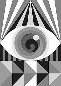 Abstract bauhaus eye poster black white color