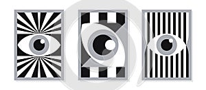 Abstract bauhaus eye poster set black white color style