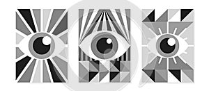 Abstract bauhaus eye poster vector set minimal 20s style