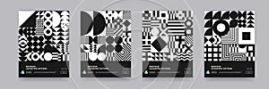 Abstract Bauhaus geometric pattern background, vector circle, triangle and square lines art design. Black and white Bauhaus Swiss