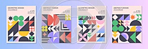 Abstract bauhaus geometric pattern backgrounds with copy space for text