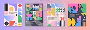 Abstract bauhaus geometric pattern backgrounds with copy space for text