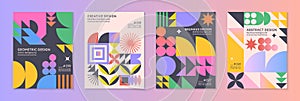 Abstract bauhaus geometric pattern backgrounds with copy space for text