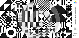 Abstract Bauhaus pattern vector minimal Swiss background. Memphis geometric background with circle, triangle, circle and square photo