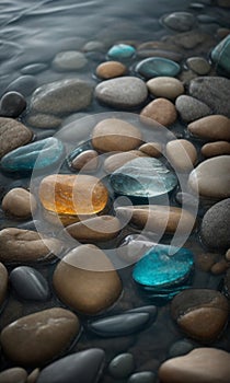 abstract beach colored stones on the beach, abstract beach stones background