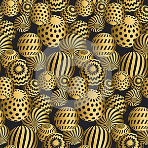 Abstract beads seamless pattern in gold xmas color.