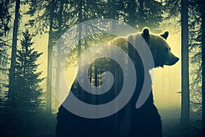 Abstract bear background. ai generated. Bear double exposure background