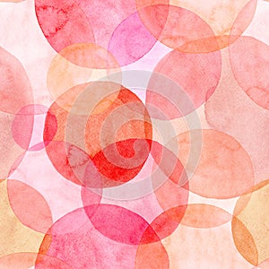 Abstract beautiful artistic tender wonderful transparent bright autumn orange pink red circles different shapes pattern watercolor