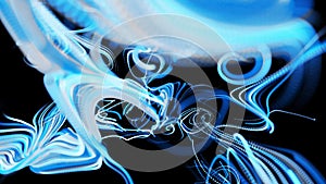 Abstract beautiful background of glowing white blue flow of lines made of particles. Lines grow and form abstract