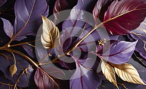 Abstract beautiful background with metal leaves and granite texture, intricate floral pattern for design,