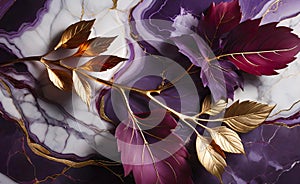 Abstract beautiful background with metal leaves and granite texture, intricate floral pattern for design,